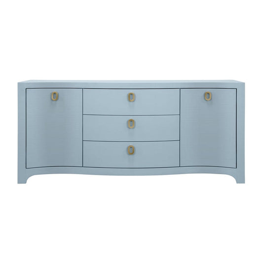Worlds Away - Curved Front Two Door Three Drawer Buffet In Textured Light Blue Linen With Satin Brass Ring Hardware - PAULINA LB view 2