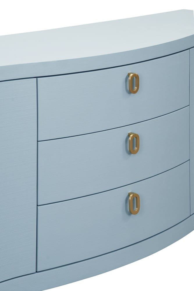 Worlds Away - Curved Front Two Door Three Drawer Buffet In Textured Light Blue Linen With Satin Brass Ring Hardware - PAULINA LB view 8