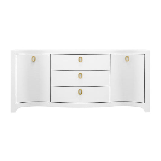 Worlds Away - Curved Front Two Door Three Drawer Buffet In Textured White Linen With Satin Brass Ring Hardware - PAULINA WH view 2
