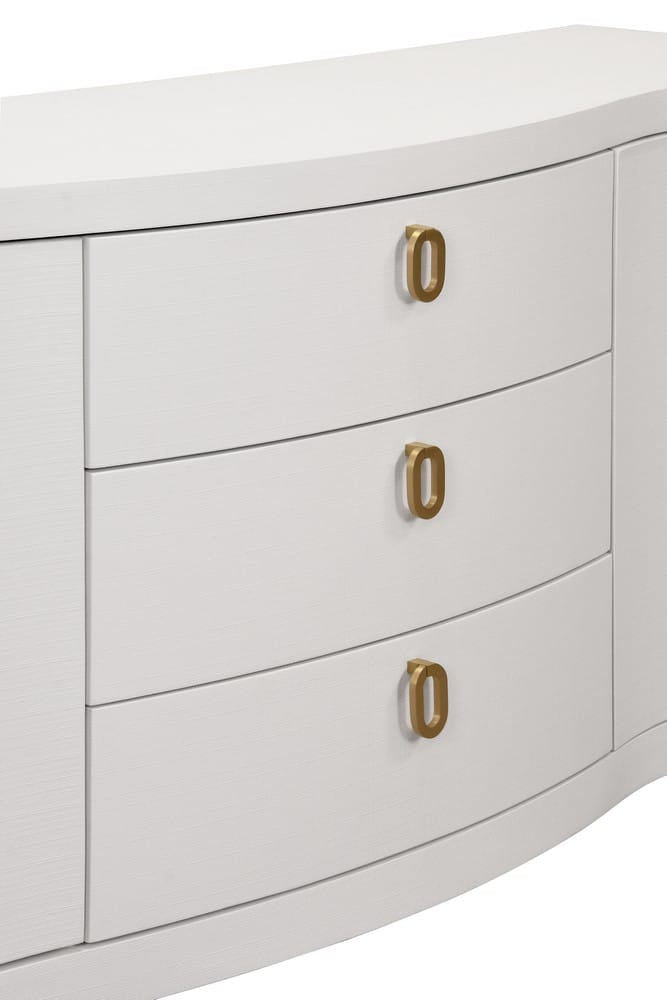 Worlds Away - Curved Front Two Door Three Drawer Buffet In Textured White Linen With Satin Brass Ring Hardware - PAULINA WH view 8