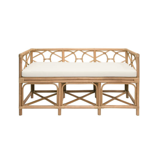 Worlds Away - Decorative Bench With Performance Ivory Cushion In Rattan - FERGUSON NAT view 2