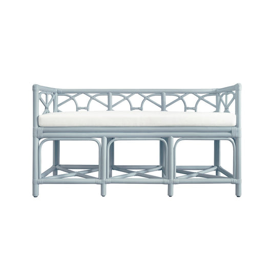 Worlds Away - Decorative Bench With Performance Ivory Cushion In Rattan In Light Blue - FERGUSON LB view 2