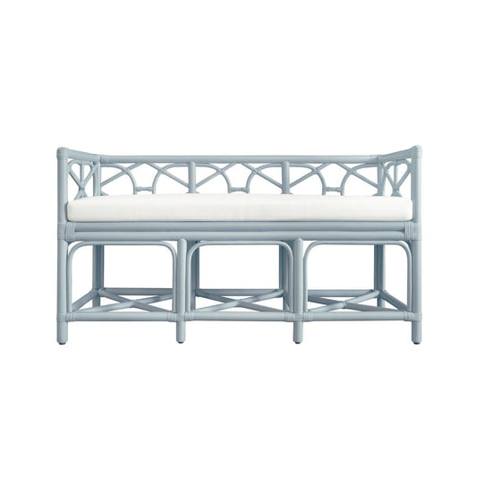 Worlds Away - Decorative Bench With Performance Ivory Cushion In Rattan In Light Blue - FERGUSON LB view 2