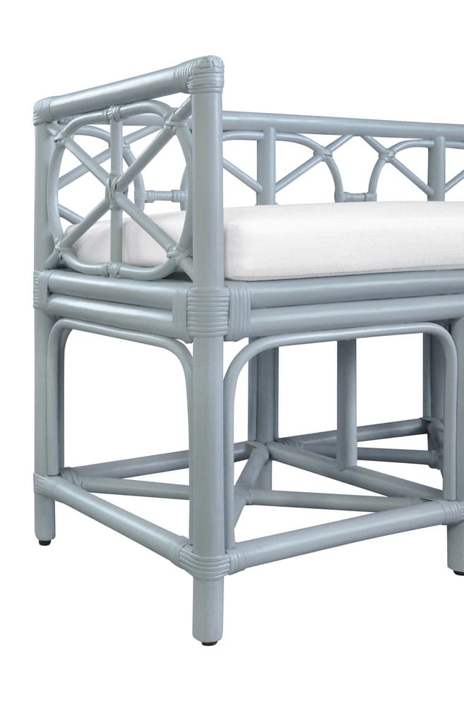 Worlds Away - Decorative Bench With Performance Ivory Cushion In Rattan In Light Blue - FERGUSON LB view 6