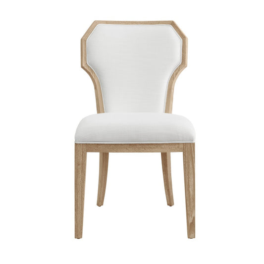 Worlds Away - Dining Chair With Curved Angle Back In Cerused Oak With Performance White Linen Upholstery - TALLY CO view 2