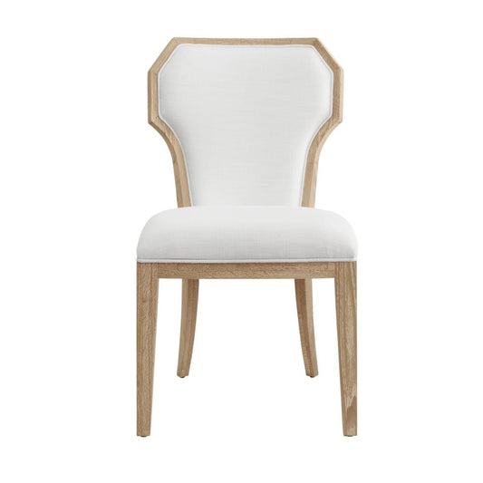 Worlds Away - Dining Chair With Curved Angle Back In Cerused Oak With Performance White Linen Upholstery - TALLY CO view 2