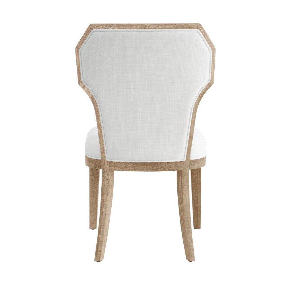 Worlds Away - Dining Chair With Curved Angle Back In Cerused Oak With Performance White Linen Upholstery - TALLY CO view 4