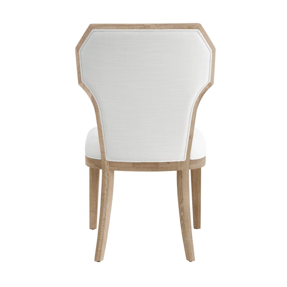 Worlds Away - Dining Chair With Curved Angle Back In Cerused Oak With Performance White Linen Upholstery - TALLY CO view 4