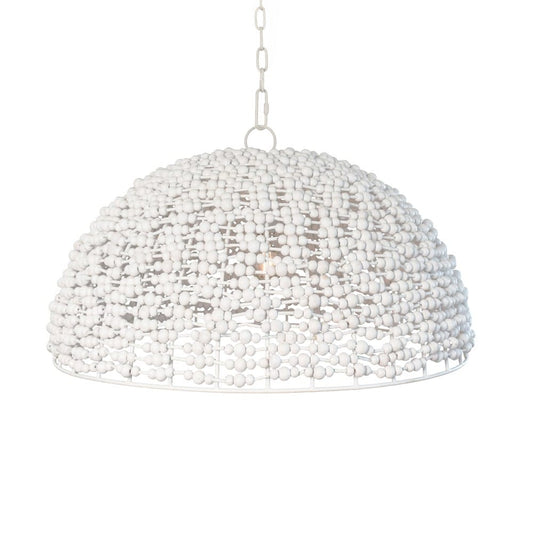 Worlds Away - Dome Shaped Pendant Wrapped With Whitewash Wood Beads - REMY view 2