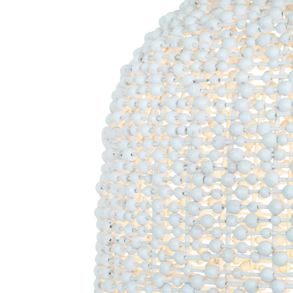 Worlds Away - Elongated Dome Shaped Pendant Wrapped With Whitewash Wood Beads - ARLEIGH view 3