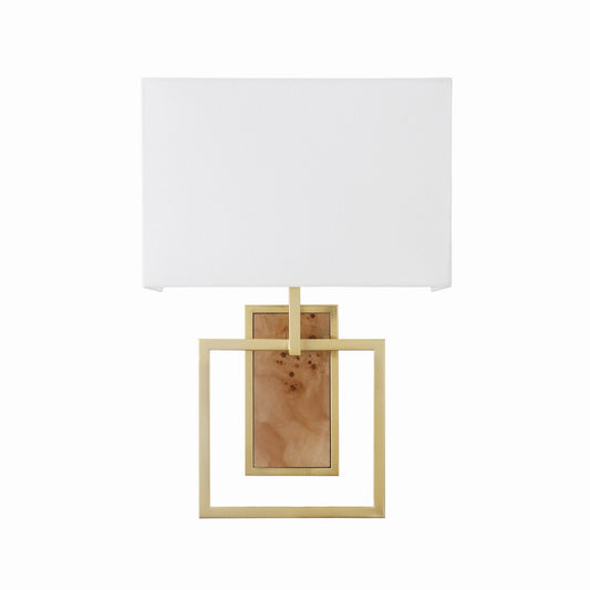 Worlds Away - Flushmount Sconce With Rectangular Burl Wood Backplate And Open Brushed Brass Square Frame - TRACE BW view 2