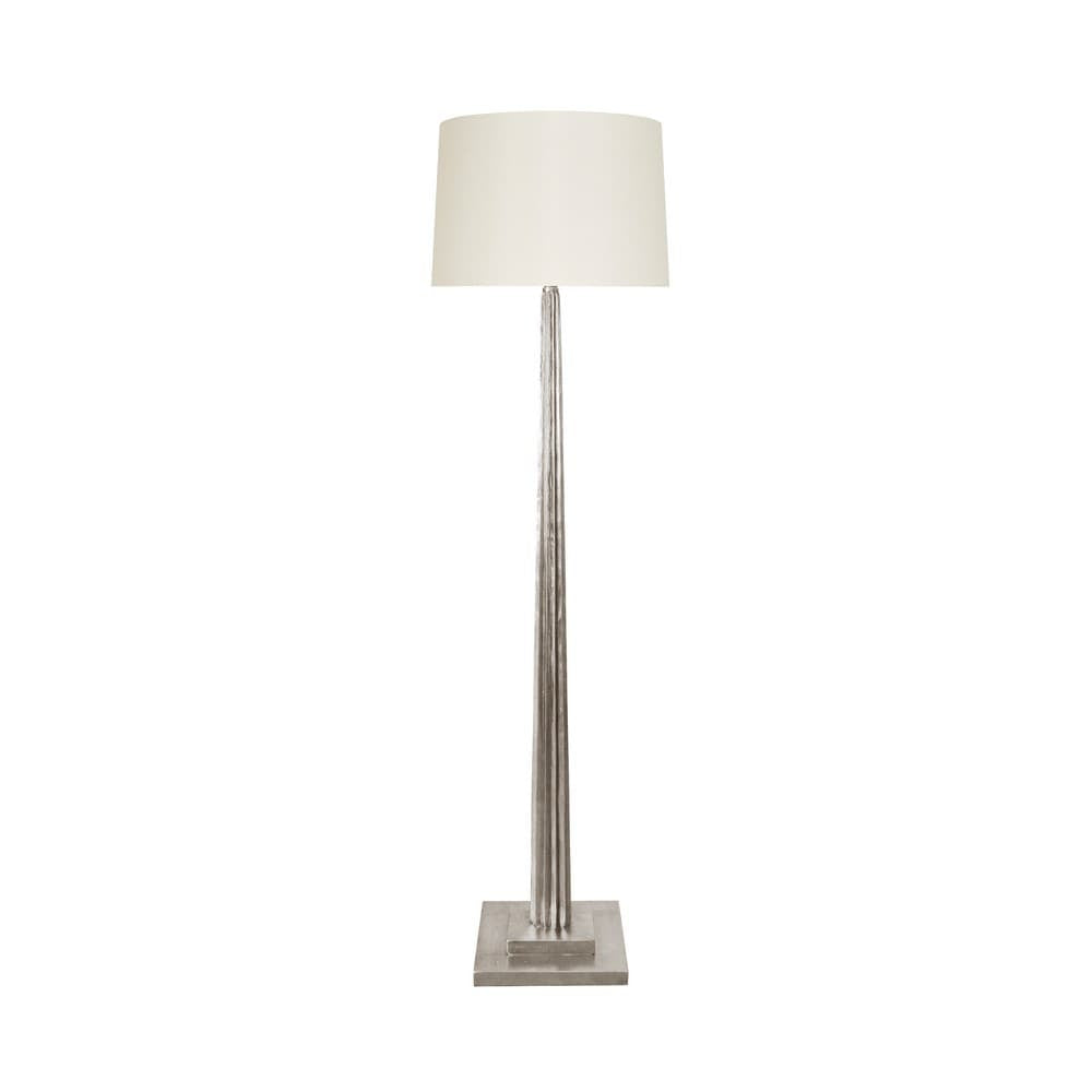 Worlds Away - Fluted Wood Floor Lamp In Silver Leaf With Cream Silk Shade - CAPONE S view 1