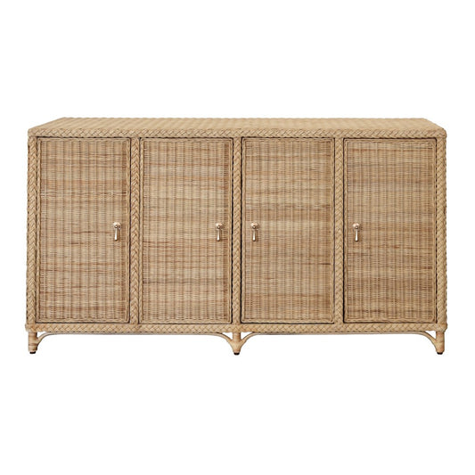 Worlds Away - Four Door Buffet In Fully Wrapped Rattan With Satin Brass Pulls - EVANDER view 2
