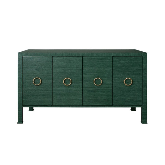 Worlds Away - Four Door Buffet With Antique Brass Circle Hardware In Dyed Green Grasscloth - RUE GR view 2