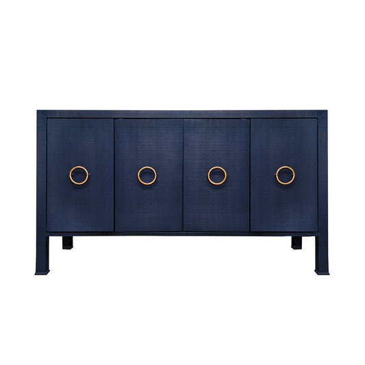 Worlds Away - Four Door Buffet With Antique Brass Circle Hardware In Textured Navy Linen - RUE NVY view 2