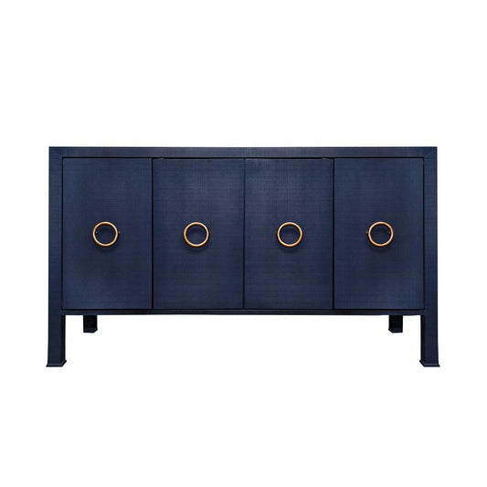 Worlds Away - Four Door Buffet With Antique Brass Circle Hardware In Textured Navy Linen - RUE NVY view 2