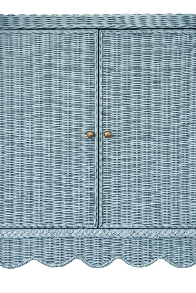 Worlds Away - Four Door Buffet With Brass Hardware In Painted Light Blue Rattan - BEATRICE LB view 7