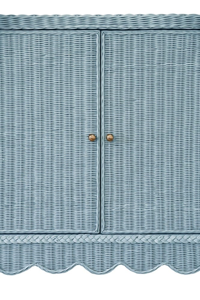 Worlds Away - Four Door Buffet With Brass Hardware In Painted Light Blue Rattan - BEATRICE LB view 7