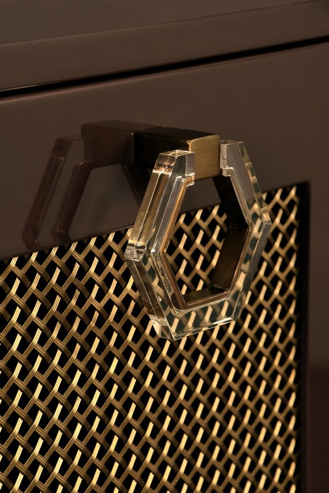 Worlds Away - Four Door Buffet With Brass Mesh Grill Door Fronts In Chocolate Brown Lacquer - MARCELLA CH view 6