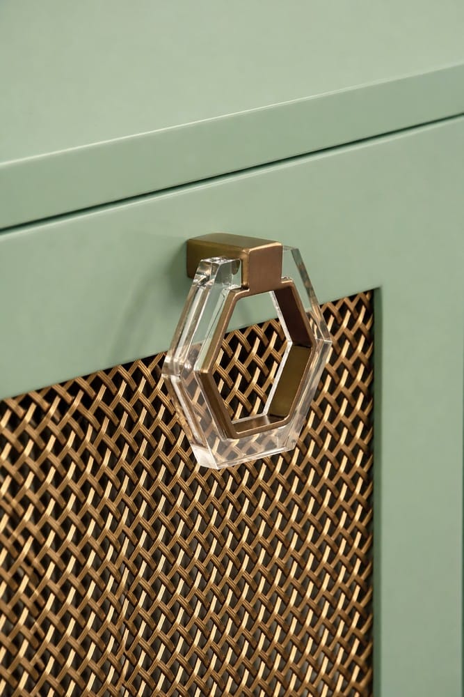 Worlds Away - Four Door Buffet With Brass Mesh Grill Door Fronts In Green Lacquer - MARCELLA GR view 6