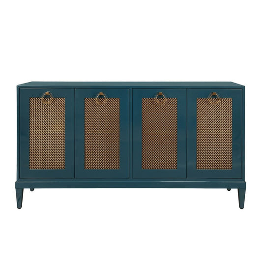 Worlds Away - Four Door Buffet With Brass Mesh Grill Door Fronts In Teal Lacquer - MARCELLA TL view 2