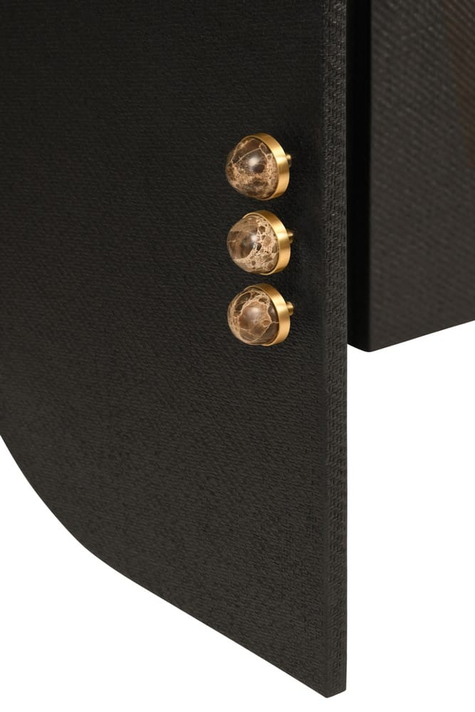 Worlds Away - Four Door Buffet With Curved Bottom Corners And Stone Hardware In Black Painted Grasscloth - DELUCA BLK view 7