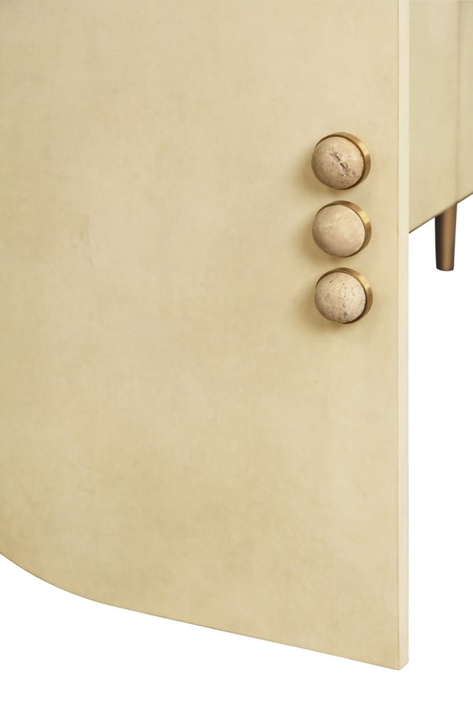 Worlds Away - Four Door Buffet With Curved Bottom Corners And Stone Hardware In Faux Parchment - DELUCA PAR view 7