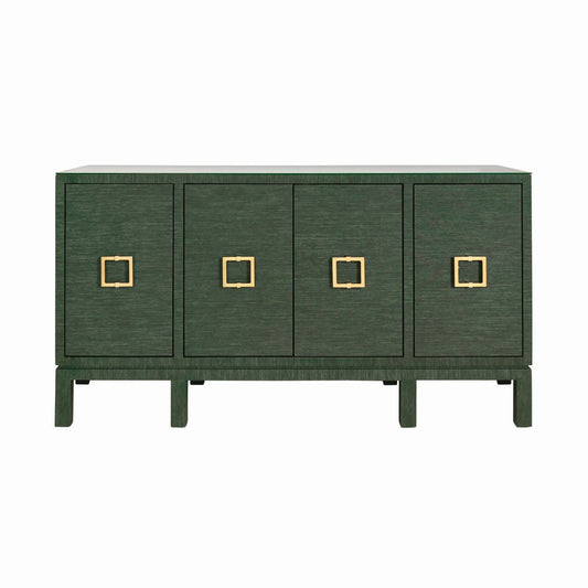 Worlds Away - Four Door Buffet With Large Brass Square Hardware In Green Dyed Grasscloth - EFFIE GR view 2