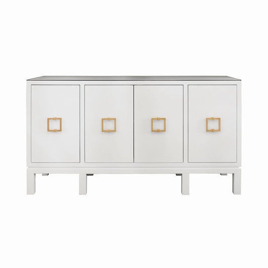Worlds Away - Four Door Buffet With Large Brass Square Hardware In White Textured Linen - EFFIE WH view 2