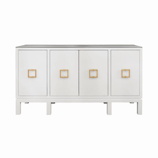 Worlds Away - Four Door Buffet With Large Brass Square Hardware In White Textured Linen - EFFIE WH view 2