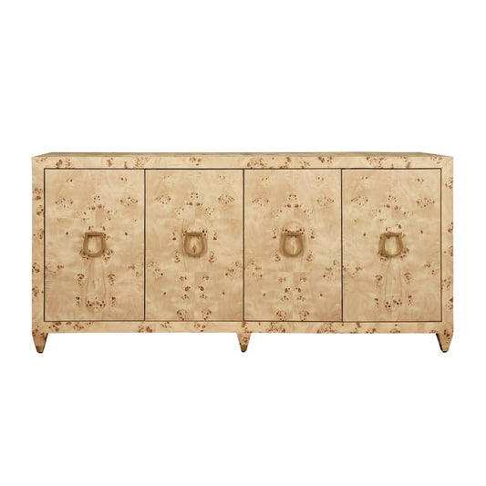 Worlds Away - Four Door Buffet With Satin Brass Horsebit Inspired Hardware And Foot Caps In Burl Wood - MULLIGAN BW view 2