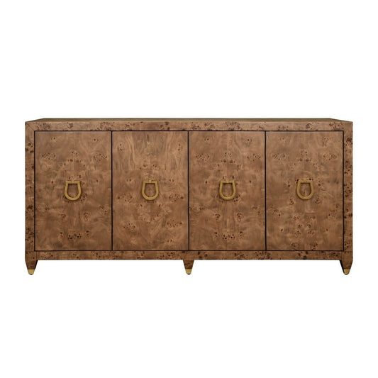 Worlds Away - Four Door Buffet With Satin Brass Horsebit Inspired Hardware And Foot Caps In Dark Burl Wood - MULLIGAN DBW view 2