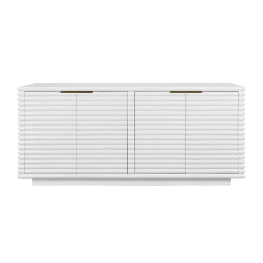 Worlds Away - Four Door Large Horizontal Reed Buffet With Antique Brass Hardware In Matte White Lacquer - GIOVANNI WH view 2
