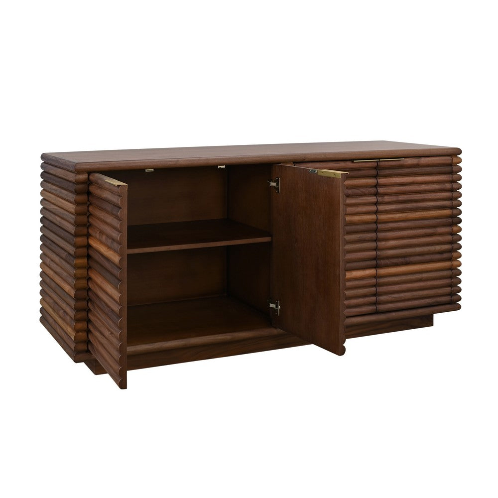 Worlds Away - Four Door Large Horizontal Reed Buffet With Antique Brass Hardware In Walnut - GIOVANNI WAL view 3
