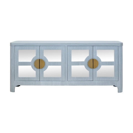 Worlds Away - Four Door Mirror Front Reeded Case Buffet In Painted Light Blue - OPAL LB view 2