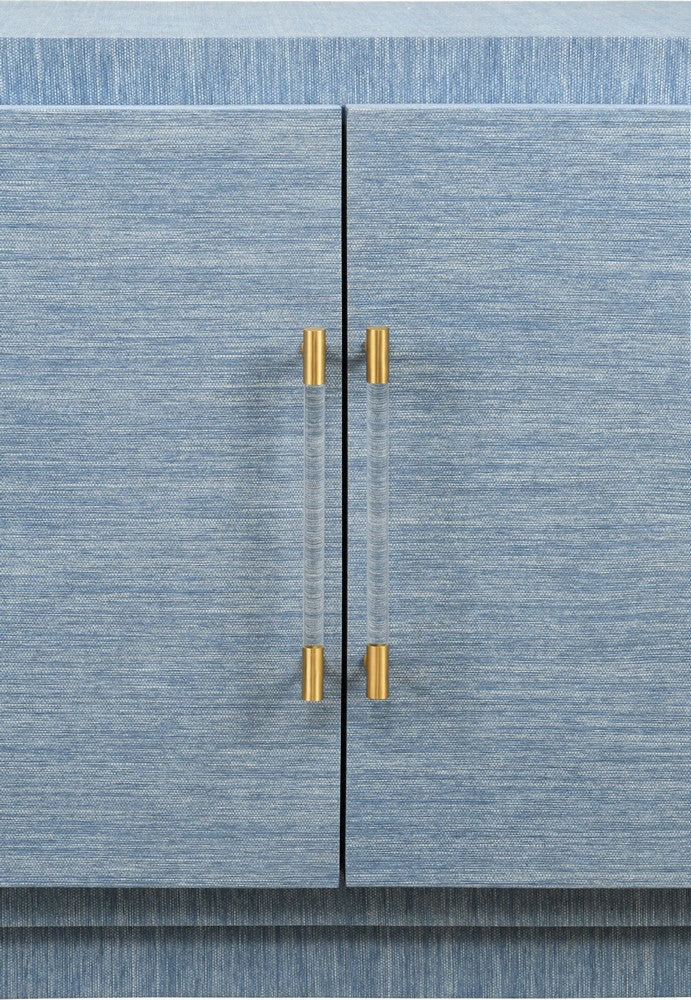 Worlds Away - Four Door Wrap Around Modern Buffet With Brass Fluted Handles In Dyed Blue Grasscloth - STEELE BL view 6