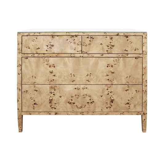 Worlds Away - Four Drawer Chest In Burl Wood With Glass Top - MICHELLE BW view 2