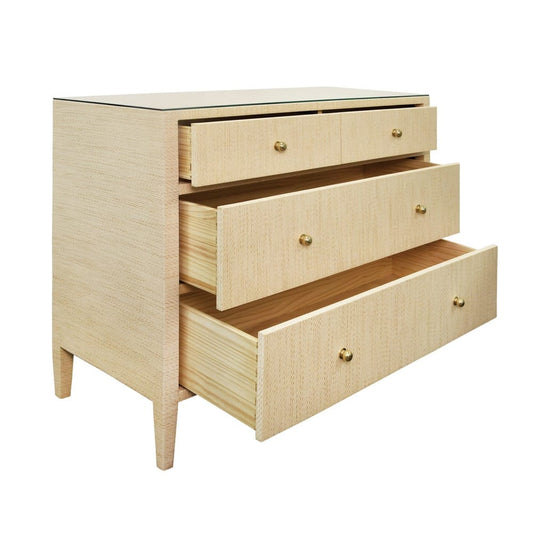 Worlds Away - Four Drawer Chest In Natural Grasscloth With Glass Top - MICHELLE NAT view 2