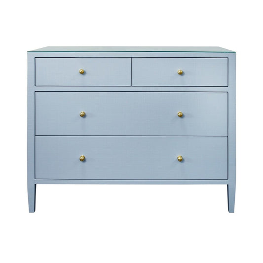 Worlds Away - Four Drawer Chest In Textured Light Blue Linen With Glass Top - MICHELLE LB view 2