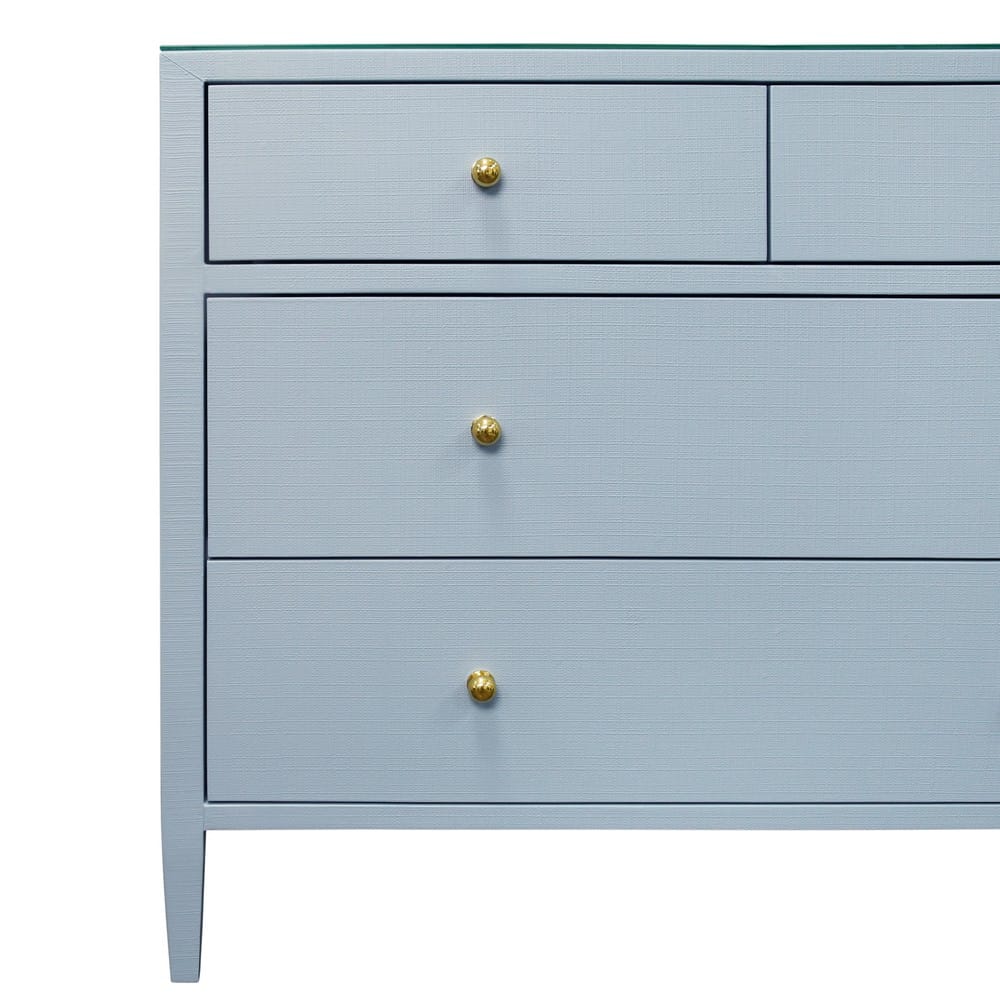 Worlds Away - Four Drawer Chest In Textured Light Blue Linen With Glass Top - MICHELLE LB view 3