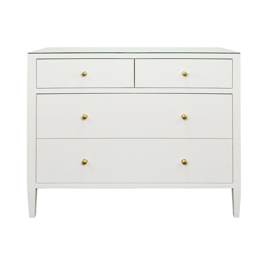 Worlds Away - Four Drawer Chest In Textured White Linen With Glass Top - MICHELLE WH view 2