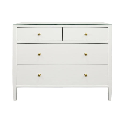 Worlds Away - Four Drawer Chest In Textured White Linen With Glass Top - MICHELLE WH view 2