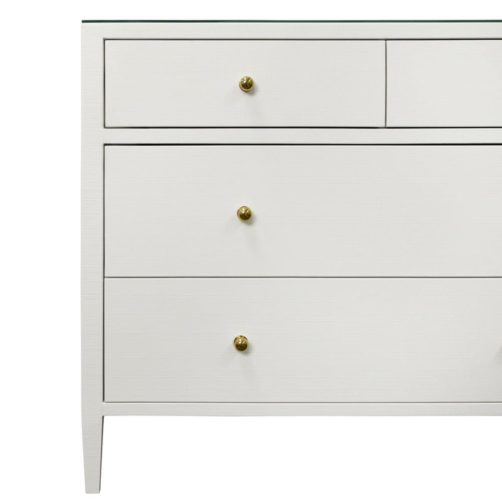 Worlds Away - Four Drawer Chest In Textured White Linen With Glass Top - MICHELLE WH view 3