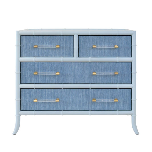Worlds Away - Four Drawer Chest With Bamboo Detail In Blue Dyed Grasscloth And Light Blue Matte Lacquer - BECKETT BL view 2