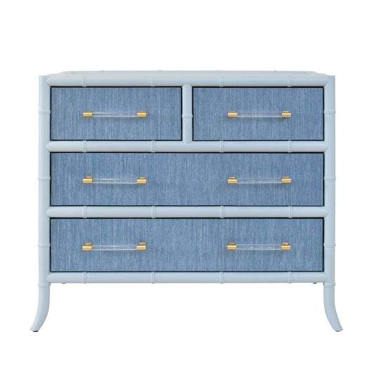 Worlds Away - Four Drawer Chest With Bamboo Detail In Blue Dyed Grasscloth And Light Blue Matte Lacquer - BECKETT BL view 2