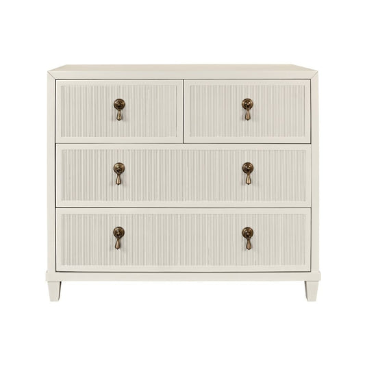 Worlds Away - Four Drawer Chest With Fluted Drawer Fronts In Matte Antique White Lacquer - PASCAL AW view 2