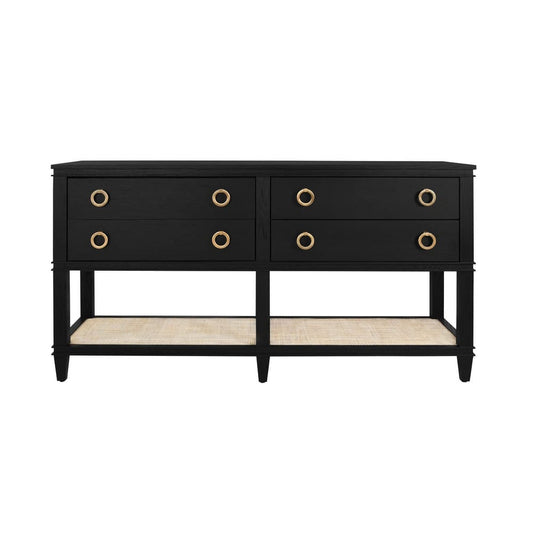 Worlds Away - Four Drawer Console With Open Cane Shelf In Black Oak - RICHMOND BO view 2