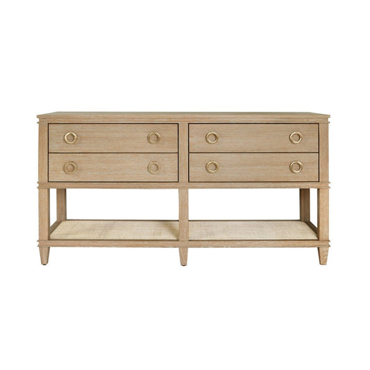 Worlds Away - Four Drawer Console With Open Cane Shelf In Cerused Oak - RICHMOND CO view 2