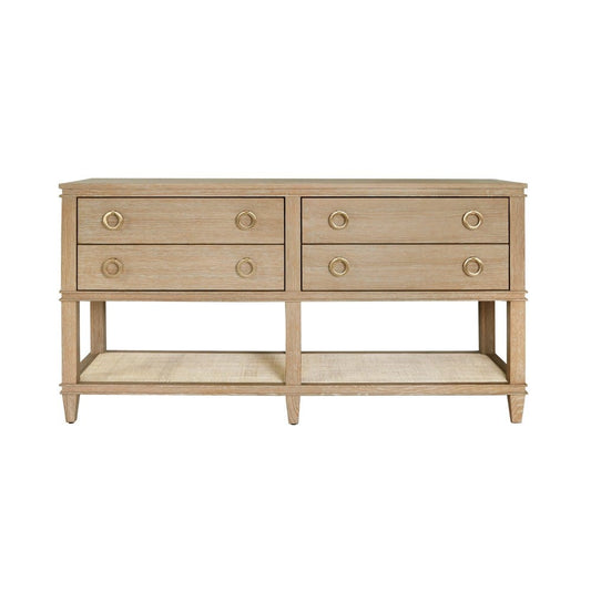 Worlds Away - Four Drawer Console With Open Cane Shelf In Cerused Oak - RICHMOND CO view 2