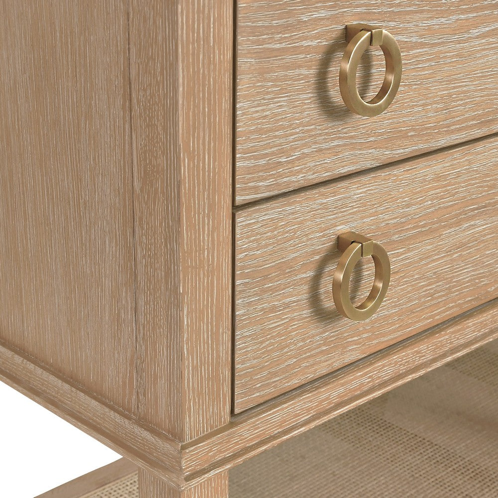 Worlds Away - Four Drawer Console With Open Cane Shelf In Cerused Oak - RICHMOND CO view 4
